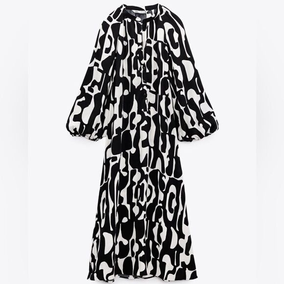 Zara Printed Midi Viscose Dress New - Picture 8 of 8